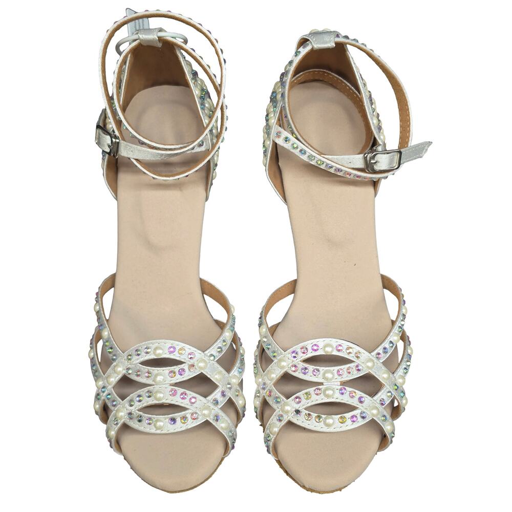 Dance & Sway Pearl Rhinestone Latin Heels 6.5 White 3" Flared Heel